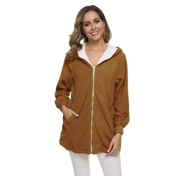 Grace Tops - Forgotten Grace Hooded Soft Fuzzy Zip Up Jacket size XL brown color A003025